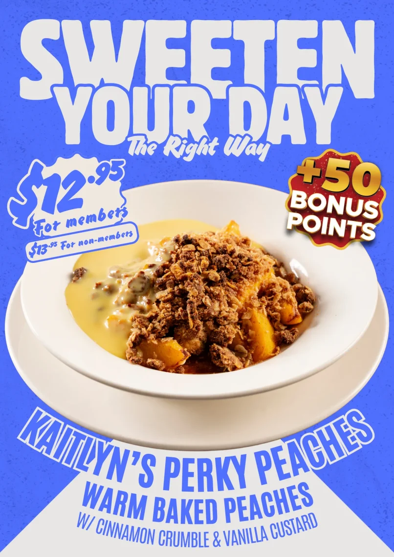 Warm baked peaches dessert special with a rich chocolate filling, served with ice cream and chocolate topping.